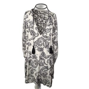 Alice + Olivia Babydoll Dress Black White Paisley Print Long Sleeve Size 8